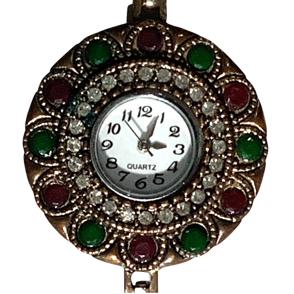 Vintage Flower Quartz Watch Round Women's Bracelet, Non-Operable
